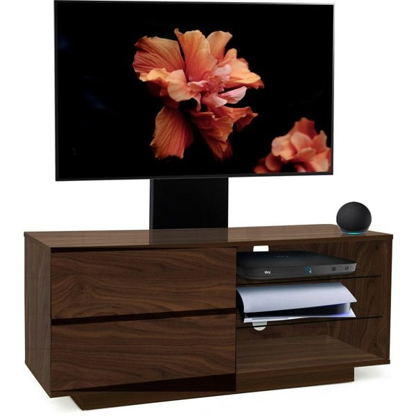 Centurion Supports Gallus Walnut with 2-Walnut Drawers and 3-Shelf 32"-55" LED/LCD/Plasma Cabinet TV Stand with Mounting Arm