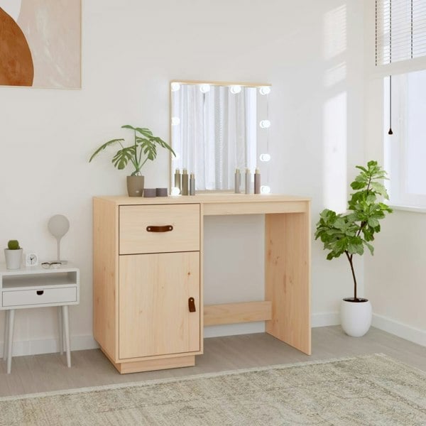 Berkfield Dressing Table with LED 95x50x133.5 cm Solid Wood Pine