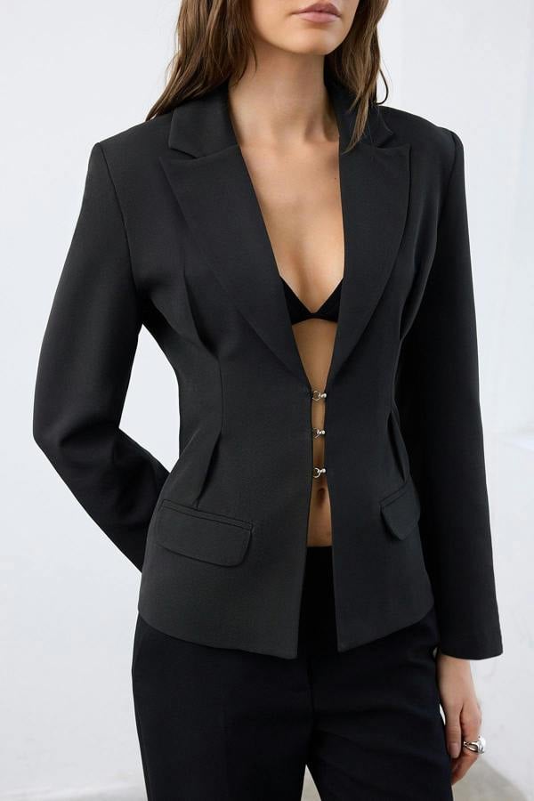 Accessory Fastening Fitted Single Breasted Blazer Jacket