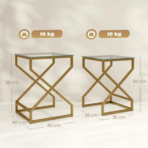 Nest of Tables, Side Table Set of 2 with Transparent Top, Coffee Table Set with Tempered Glass Top, Transparent