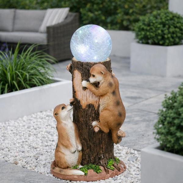 Gardenwize Solar Meerkat Colour Changing Ball Light – LED Crackle Globe Garden Ornament