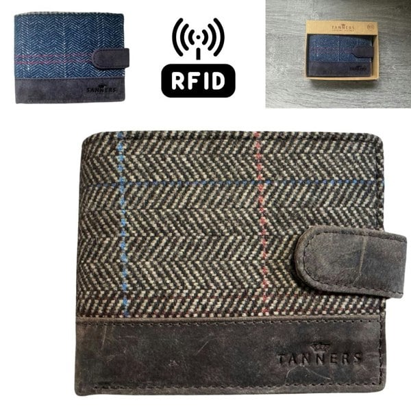 Tanners Boxed Bifold Hunter Leather Wool Tweed Wallet