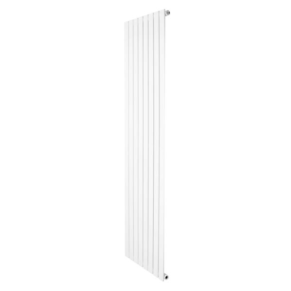 Flat single column radiator in sleek white finish, measuring 1800 x 560mm, featuring vertical lines and a modern design