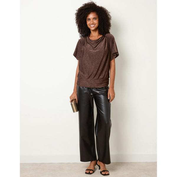 Blue Vanilla Button Detail Draped Cowl Neck Top