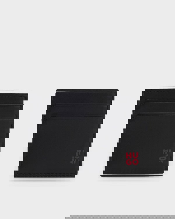 HUGO Tibby Mens Leather card holder with red-foil stacked logo  - Black 001 - CHO - Designer Mens Wallets & Purses