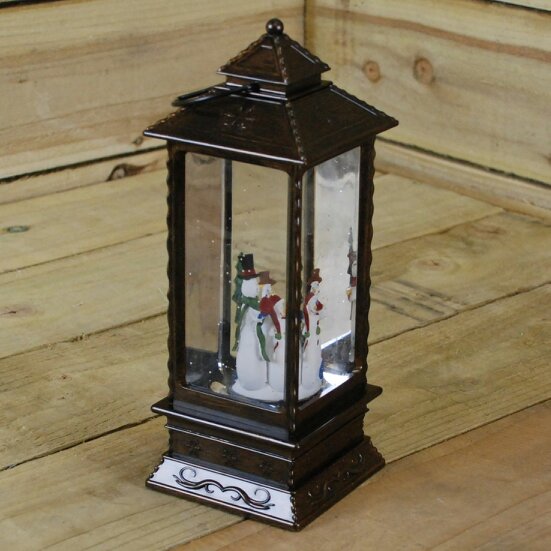Samuel Alexander 27cm Dual Power LED Christmas Glitter Water Spinner Rustic Lantern Snowman Scene