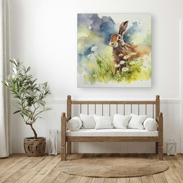 Warren Reed Hare And Daisies Watercolour Canvas