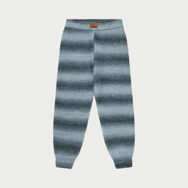 Supplied Fashion grey knit mohair blend bottoms with horizontal gradient stripes and elasticated waistband.