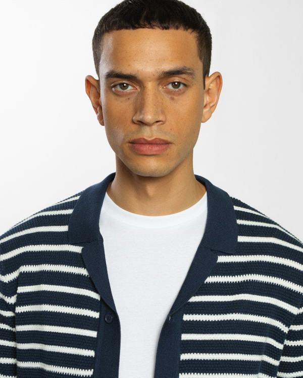 Steel & Jelly Large Stripe Knitted Button Polo Shirt