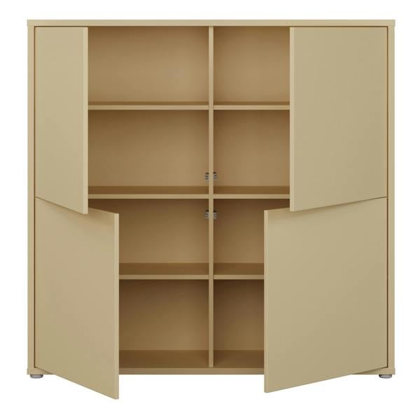 Furniture To Go Alice Springs 4 Door Large Storage Cabinet with Push-to-Open Doors in Butter Yellow