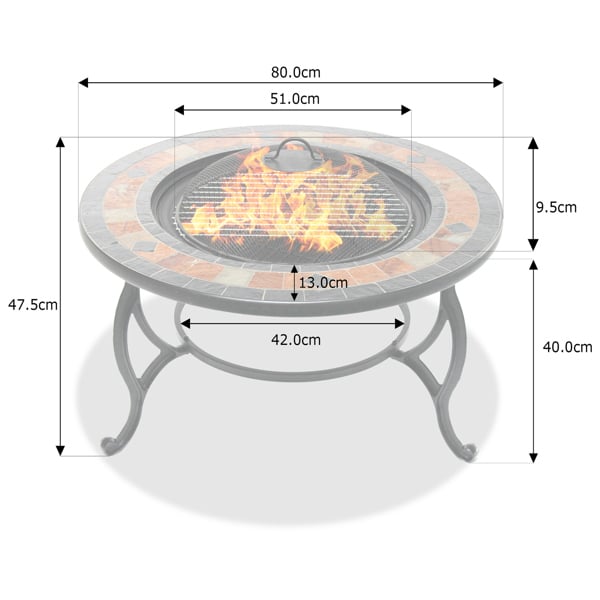 Homeology LANIAKA Lavish Garden and Patio Planter, Heater Fire Pit Brazier, Coffee Table, Barbecue and Ice Bucket with Slate Tiles