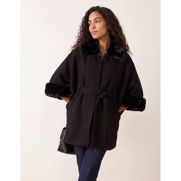 Blue Vanilla Faux Fur Trimmed Cape