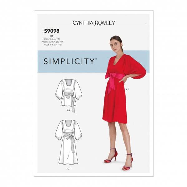 Simplicity Sewing Pattern 9098, Tops, Dresses for Women, H5 (6-8-10-12-14) - Intermediate