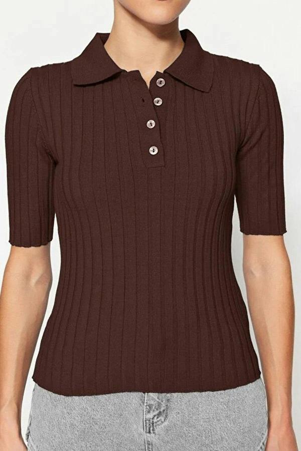 WOVCOR Basic Polo Collar T-Shirt Look Thin Blouse
