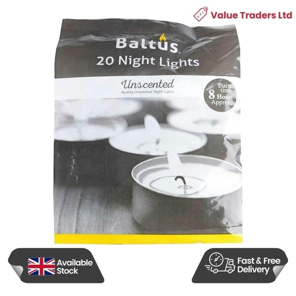 Baltus Unscented Tealight Candles, Pack of 20, Up to 8 Hour Burn Time