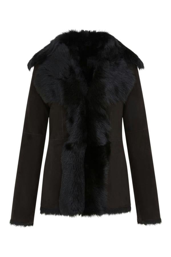 Infinity Leather Women's Sheepskin Toscana Shearling Suede Leather Jacket - Noiré