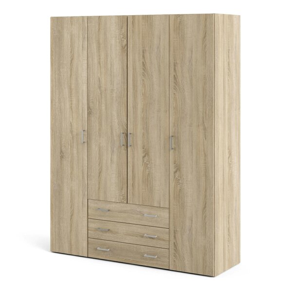 Wyld Haus Berlin Oak Effect Wardrobe 4 Doors 3 Drawers 4 Shelves