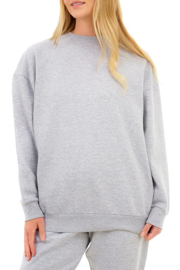 Smart Living Women's Oversized Sweatshirt Cozy Pullover Jumper Crewneck Top - Grey