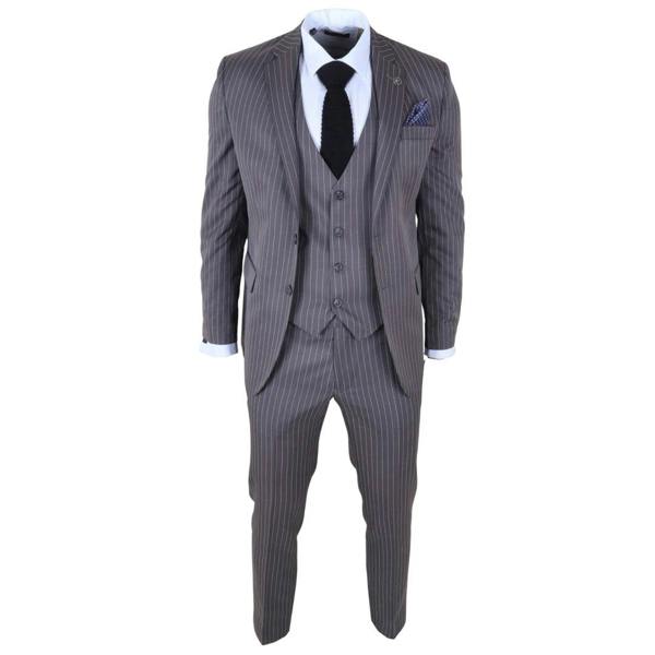 IM44 - Men's Classic Pinstripe 3 Piece Grey Suit - TruClothing.com - 3