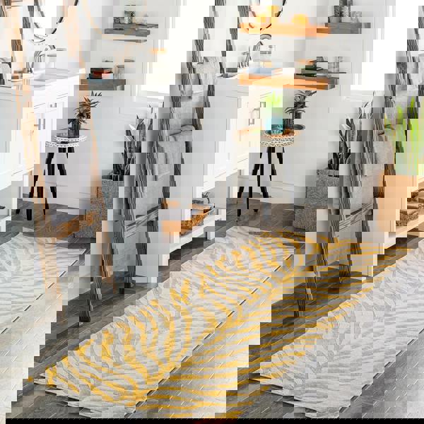 Livabliss City-Animal Print Grey Beige Yellow Boho Zebra Pattern Rug