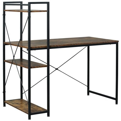 Wyld Haus Ledo 120cm Rustic Brown And Black Reversible Industrial Home Office Desk With Side Shelving