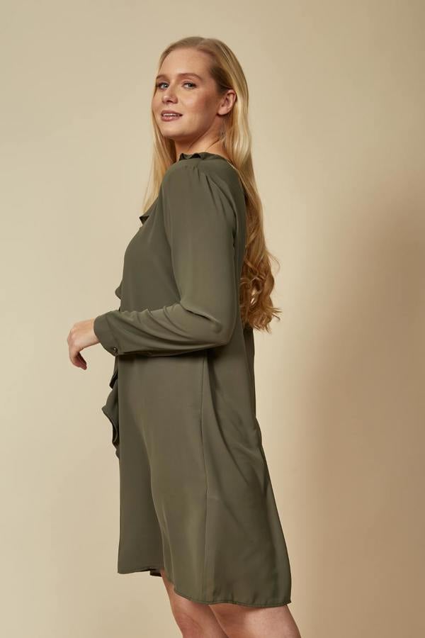 Hoxton Gal Oversized Tunic with Frill Details in Khaki