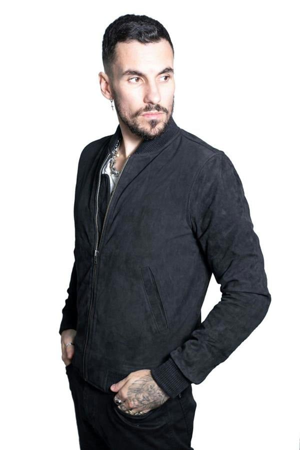 Infinity Leather Mens Retro Goat Suede Varsity Leather Bomber Jacket-Athens