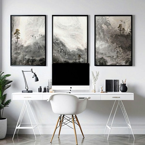 Framed landscape print for home office decor | set of 3 wall art