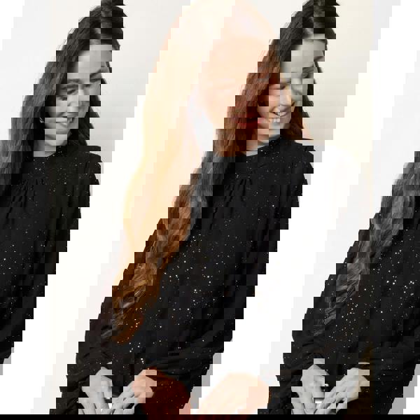 Blue Vanilla Metallic Sparkle Chiffon High Neck Puffball Top