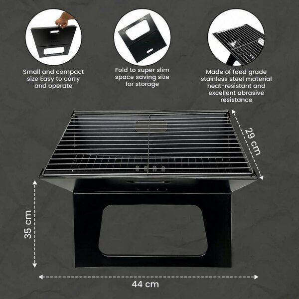 Dyzi Foldable Charcoal BBQ Grill 44x29cm Portable Camping Barbecue