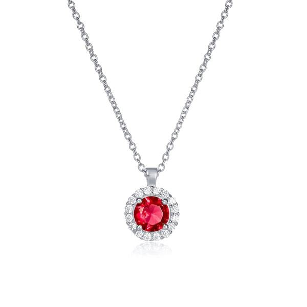 namana 925 Sterling Silver Red Cubic Zirconia Round Halo Pendant Necklace