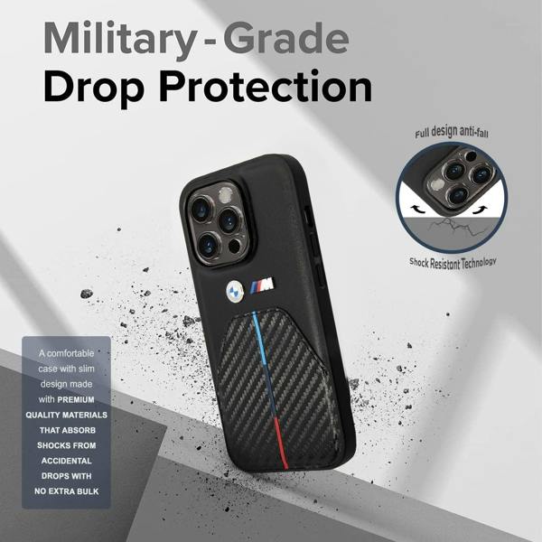 BMW Stamped Tricolour Stripe Case for iphone 15 Pro 6.1" Black - BMHCP15L22NSTB
