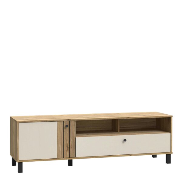 Wyld Haus Oslo Industrial Cream and Oak TV Unit with 2 Doors 1 Drawer