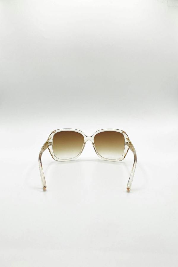 SVNX Round Square Side Detail Sunglasses In Champagne