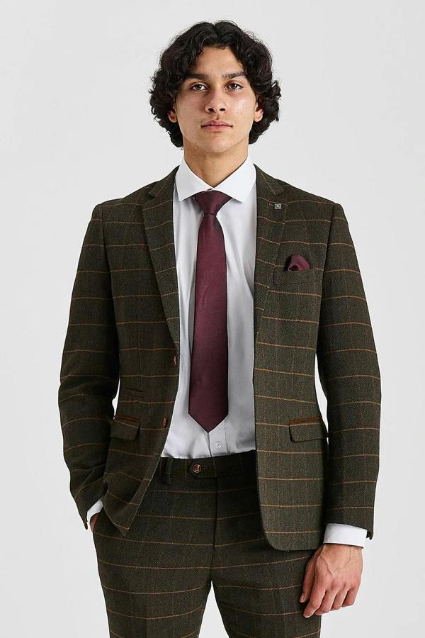 Harris - Men's Green Tweed Herringbone Check Blazer - Paul Andrew - 1