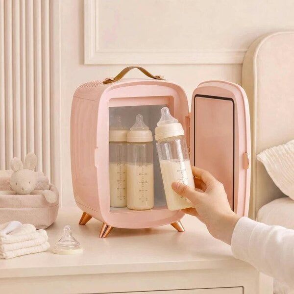 Skincare Refrigerator, 6L Mini Cosmetic Fridge with LED Mirror, Cooling Function for Bedroom, Skincare, Office, Pink