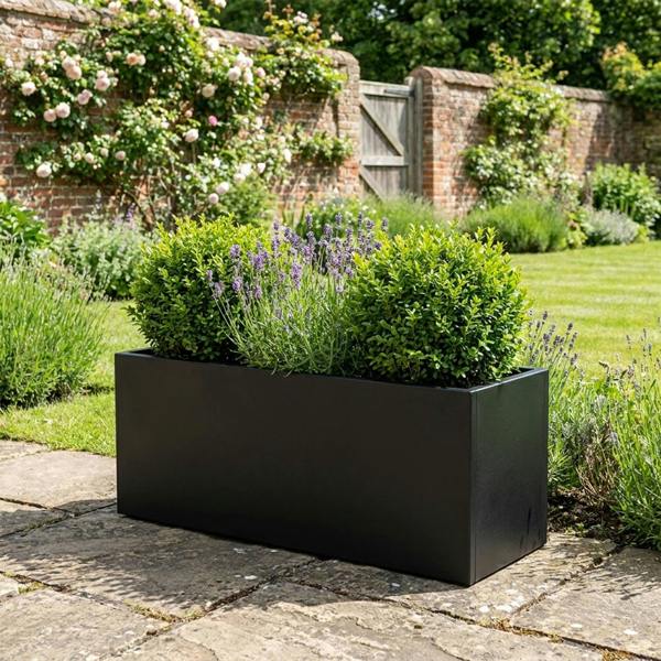 Nicoman Galvanised Steel Black Trough Metal Planter - 80cm x 30cm