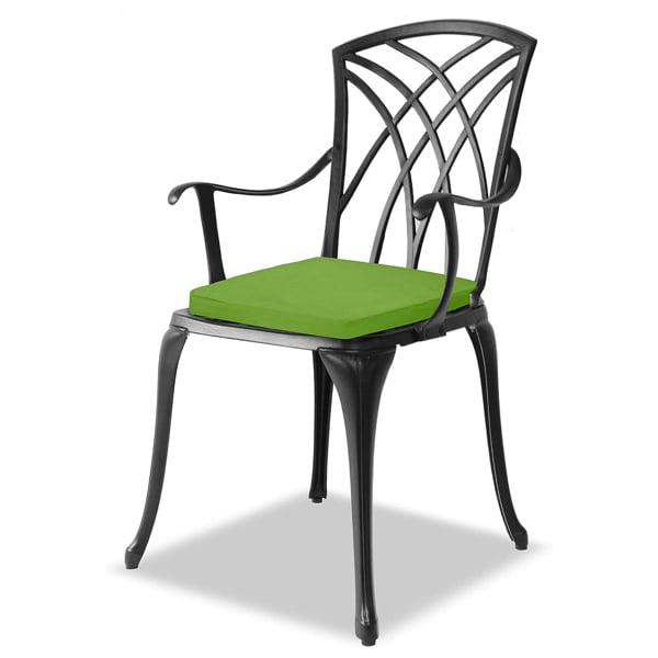 Centurion Supports OSHOWA Luxurious Garden and Patio Table and 2 Large Chairs with Armrests Cast Aluminium Bistro Set - Black with Green Cushions