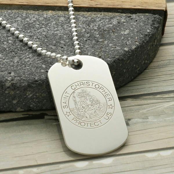 Christopher James of London Sterling Silver St Christopher Dog Tag With Optional Engraving and Chain