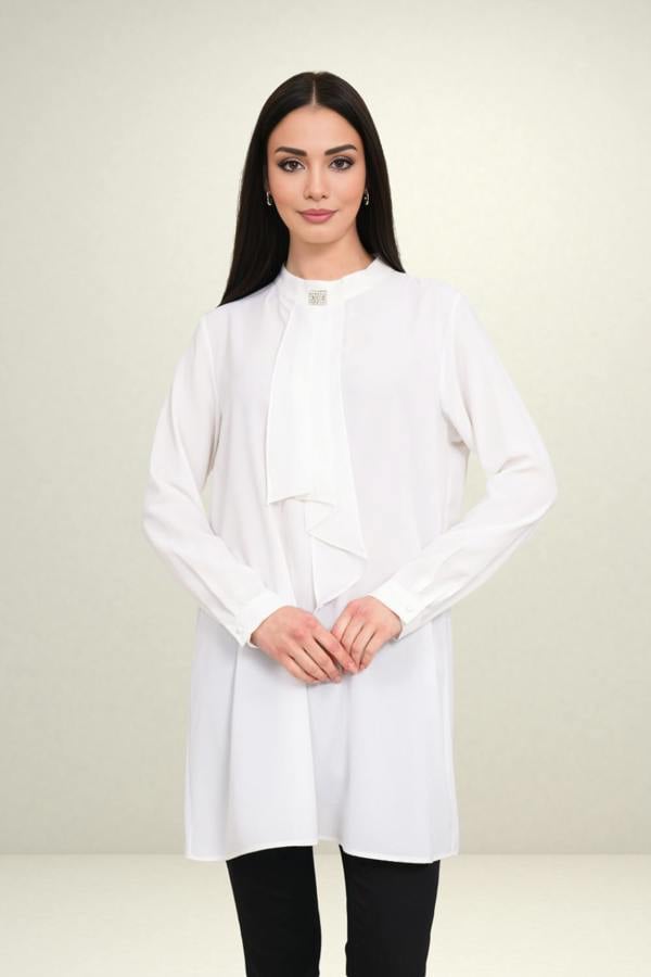Hoxton Gal Relaxed Fit Long Sleeves Brooch Detailed Tunic