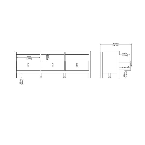 Furniture To Go Madrid TV Unit 3 Drawers in Cashmere