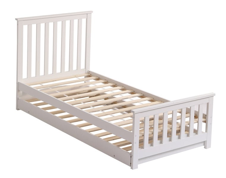 Oxford Single Bed with Pull Out Trundle, Solid Pine, White, Guest Bed Included