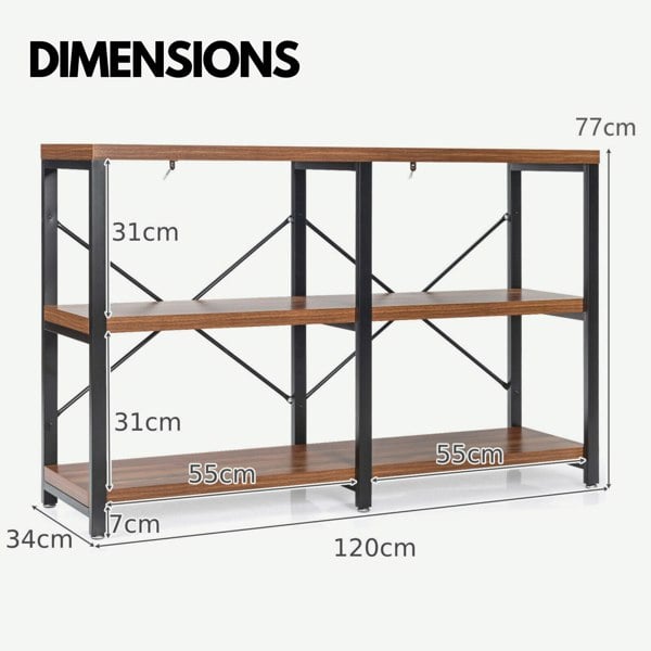 Rafaelo Mobilia Industrial 3 Tier Rustic Console Table With Metal Frame