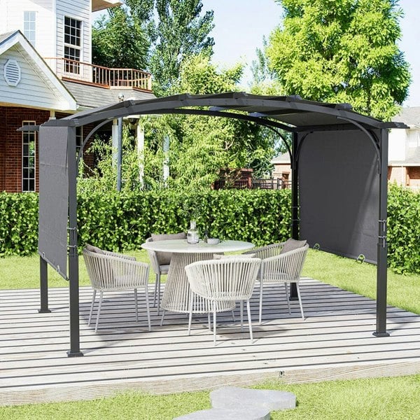 Exquisite Summer Dark Grey Curved Outdoor Gazebo Living and Home