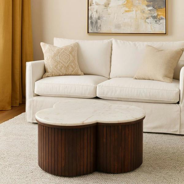 Artisan Furniture Solid Wood Verona Marble Coffee Table, Black with Marble