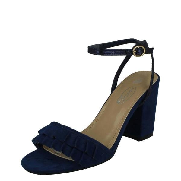 Spot On Ladies Spot On Open Toe Block Heel Sandals With Ruffle Front