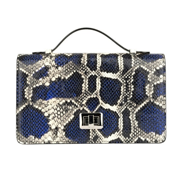 Embassy London Envy - Blue Snake - Women's leather flap clutch bag with strap