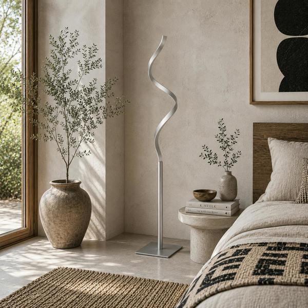 Wyld Haus Marimba Metal Silver Dimmable Spiral Floor Lamp With Adjustable Brightness And Square Base