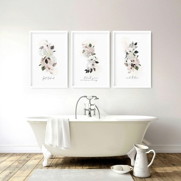 Framed bathroom art | set of 3 Shabby Chic wall art