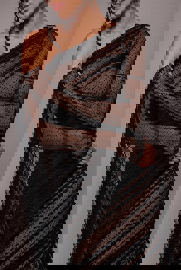 Gathered One Sleeve Angel Wing Mermaid Maxi Dress - Black DR4593